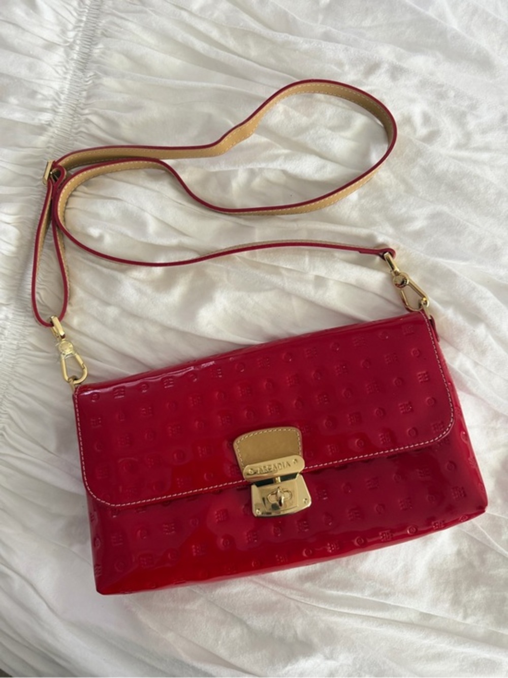 Arcadia Italy Red Patent Leather Embossed Crossbody Shoulder Bag NWOT